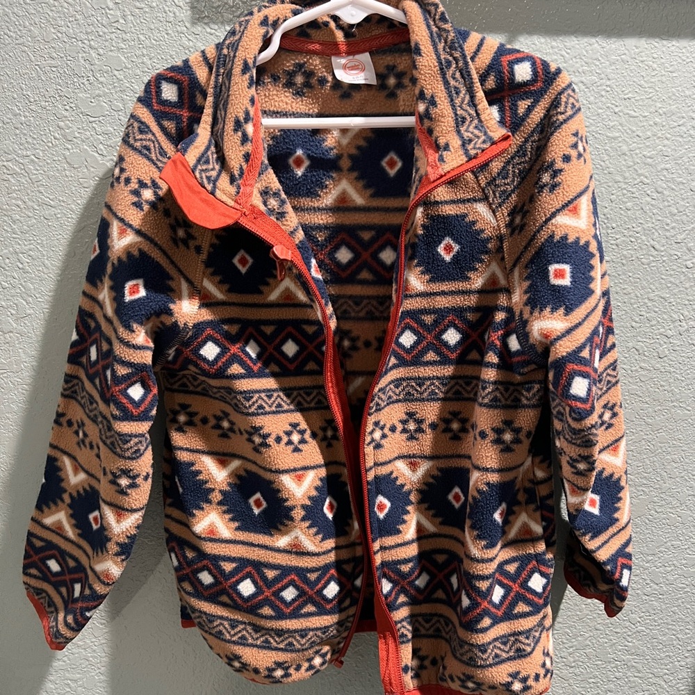 Wonder Nation Kids' Geometric Fleece Jacket - Navy and Orange